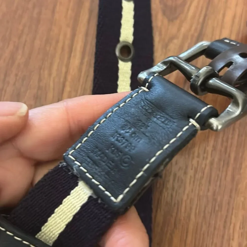 NWT Coach belt mens navy beige leather size 32